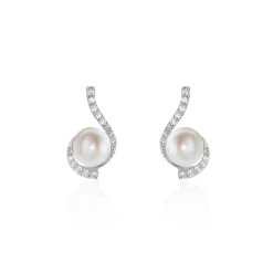 Histoire d'Or Boucles D'oreilles Puces Cassiopea Or Blanc Oxyde Et Perle De Culture
