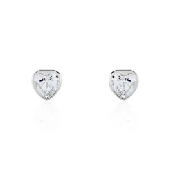 Histoire d'Or Boucles D'oreilles Puces Coeur Serti Clos Or Blanc Oxyde De Zirconium