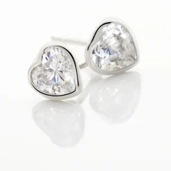 Histoire d'Or Boucles D'oreilles Puces Coeur Serti Clos Or Blanc Oxyde De Zirconium