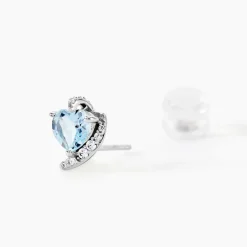 Boucles D'oreilles Puces Coeur In Love Or Blanc Topaze Et Oxyde-Histoire d'Or Sale