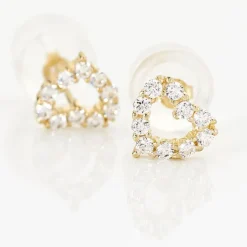 Boucles D'oreilles Puces Coeur Ajoure Or Jaune Oxyde De Zirconium-Histoire d'Or Clearance