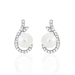 Boucles D'oreilles Puces Cyrana Argent Blanc Perle De Culture Et Oxyde-Histoire d'Or Outlet