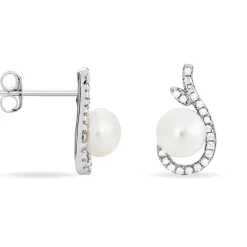 Boucles D'oreilles Puces Cyrana Argent Blanc Perle De Culture Et Oxyde-Histoire d'Or Outlet