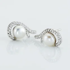 Boucles D'oreilles Puces Cyrana Argent Blanc Perle De Culture Et Oxyde-Histoire d'Or Outlet