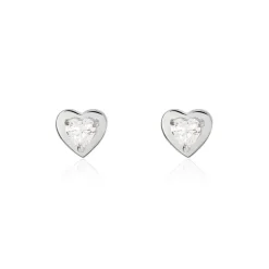 Boucles D'oreilles Puces Daria Coeur Plein Or Blanc Oxyde De Zirconium-Histoire d'Or Clearance