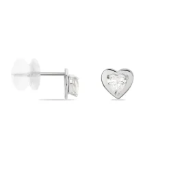 Boucles D'oreilles Puces Daria Coeur Plein Or Blanc Oxyde De Zirconium-Histoire d'Or Clearance