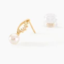 Boucles D'oreilles Puces Dominga Or Jaune Perle De Culture Et Oxyde-Histoire d'Or Sale