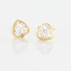 Boucles D'oreilles Puces Daria Coeur Plein Or Jaune Oxyde De Zirconium-Histoire d'Or Hot