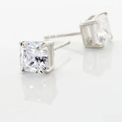 Boucles D'oreilles Puces Doreen Carre Or Blanc Oxyde De Zirconium-Histoire d'Or Best