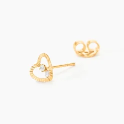 Boucles D'oreilles Puces Daria C艙ur 6 Or Jaune Oxyde-Histoire d'Or Sale