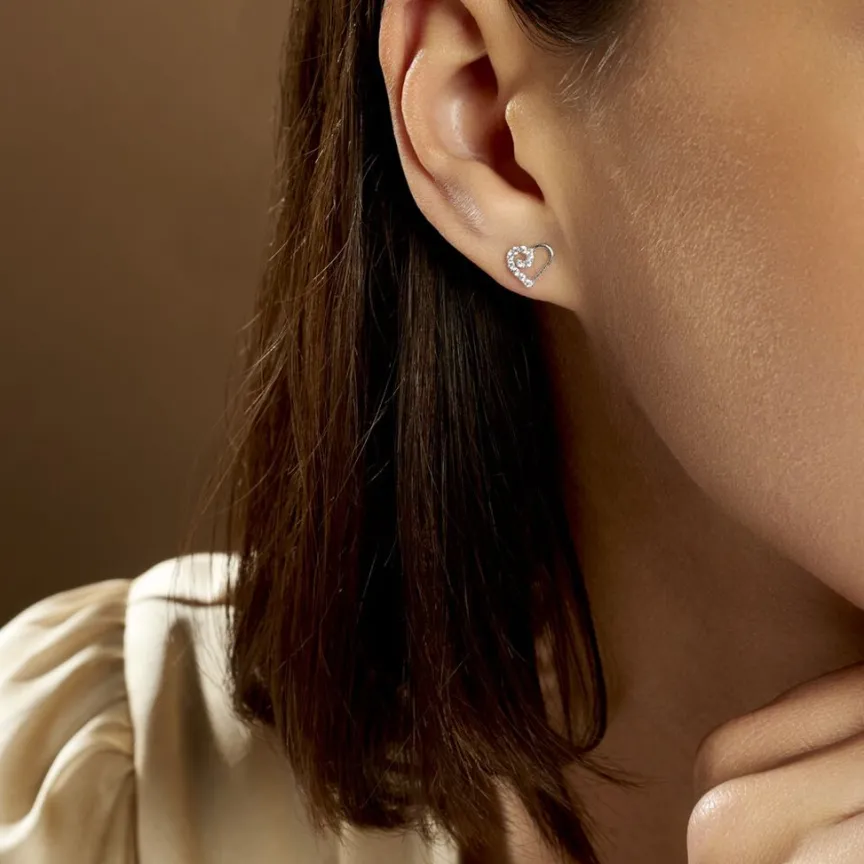 Boucles D'oreilles Puces Daria C艙ur De Zirconium-Histoire d'Or Clearance