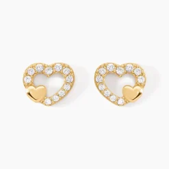 Boucles D'oreilles Puces Daria Double Coeurs Or Jaune Oxyde-Histoire d'Or Sale