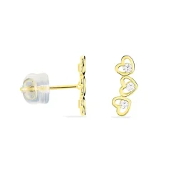 Boucles D'oreilles Puces Daria Coeur Triple Or Jaune Oxyde-Histoire d'Or Sale