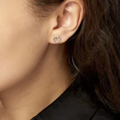 Histoire d'Or Boucles D'oreilles Puces Daria Double Coeurs Or Blanc Oxyde