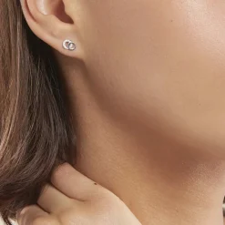 Boucles D'oreilles Puces Edmee Double Cercles Or Blanc Oxyde-Histoire d'Or Clearance