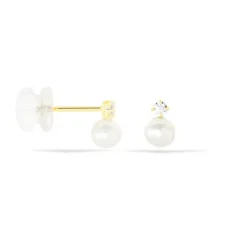Boucles D'oreilles Puces Eolande Or Jaune Perle De Culture-Histoire d'Or Discount