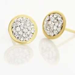 Histoire d'Or Boucles D'oreilles Puces Edmee Cercle 0 Or Jaune Strass