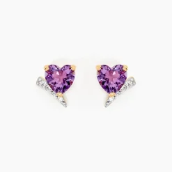 Histoire d'Or Boucles D'oreilles Puces Eva Or Jaune Amethyste Et Oxyde De Zirconium