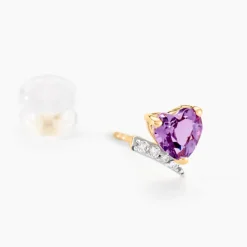 Histoire d'Or Boucles D'oreilles Puces Eva Or Jaune Amethyste Et Oxyde De Zirconium