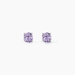 Boucles D'oreilles Puces Elea Serti Griffes 3 Or Blanc Amethyste-Histoire d'Or Clearance