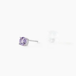 Boucles D'oreilles Puces Elea Serti Griffes 3 Or Blanc Amethyste-Histoire d'Or Clearance