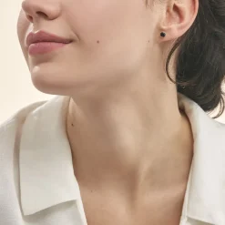 Boucles D'oreilles Puces Edy Serti Clos Or Jaune Saphir-Histoire d'Or New