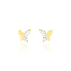 Histoire d'Or Boucles D'oreilles Puces Evaelle Papillon Or Jaune Oxyde De Zirconium