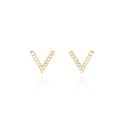 Boucles D'oreilles Puces Enimia Motif V Or Jaune Oxyde De Zirconium-Histoire d'Or Sale