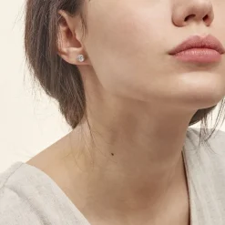 Histoire d'Or Boucles D'oreilles Puces Eden Serti Pneu Or Blanc Oxyde De Zirconium