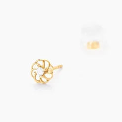 Boucles D'oreilles Puces Eleanor Fleur Or Jaune Oxyde De Zirconium-Histoire d'Or