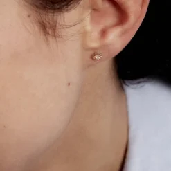 Boucles D'oreilles Puces Eleanor Fleur Or Jaune Oxyde De Zirconium-Histoire d'Or