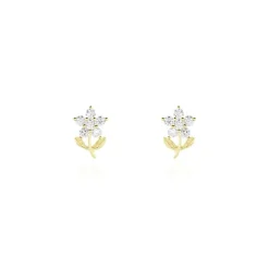 Boucles D'oreilles Puces Eleanor Fleur Or Jaune Oxyde De Zirconium-Histoire d'Or Best