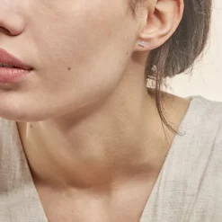 Boucles D'oreilles Puces Eleanor Fleur Or Blanc Oxyde De Zirconium-Histoire d'Or Best