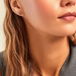 Histoire d'Or Boucles D'oreilles Puces Emilian Or Jaune Améthyste