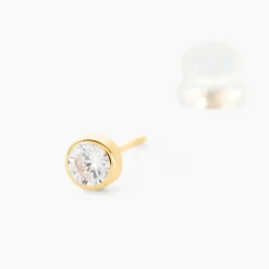 Boucles D'oreilles Puces Elda Serti Clos Or Jaune Oxyde De Zirconium-Histoire d'Or New