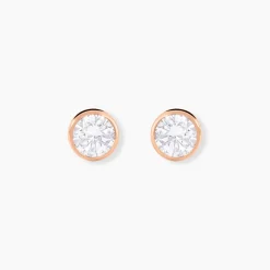 Histoire d'Or Boucles D'oreilles Puces Elda Serti Clos Or Rose Oxyde De Zirconium
