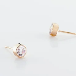 Histoire d'Or Boucles D'oreilles Puces Elda Serti Clos Or Rose Oxyde De Zirconium