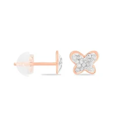 Boucles D'oreilles Puces Evaelle Papillon 0 Or Rose Strass-Histoire d'Or Sale