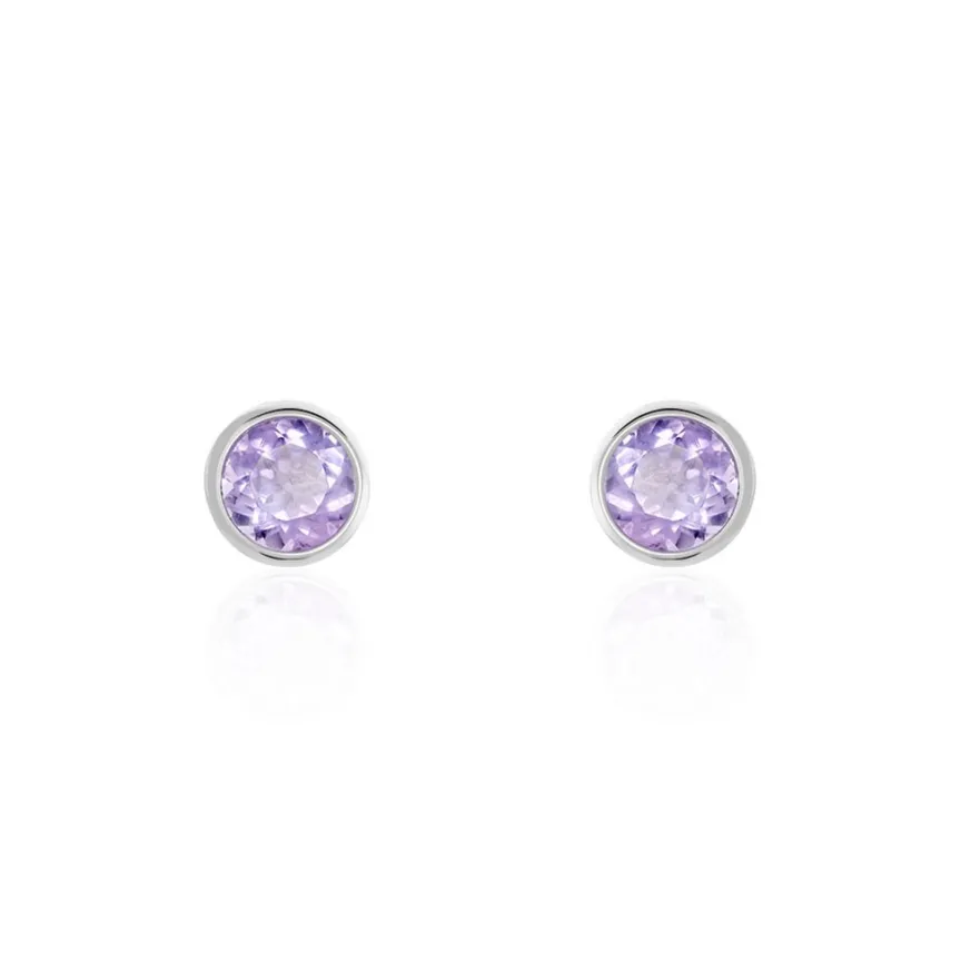 Boucles D'oreilles Puces Edy Serti Clos Or Blanc Amethyste-Histoire d'Or Hot