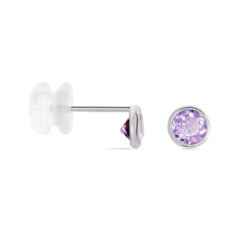Boucles D'oreilles Puces Edy Serti Clos Or Blanc Amethyste-Histoire d'Or Hot