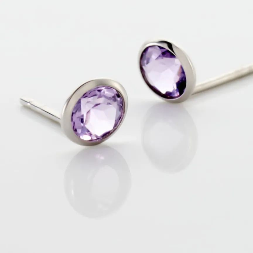 Boucles D'oreilles Puces Edy Serti Clos Or Blanc Amethyste-Histoire d'Or Hot