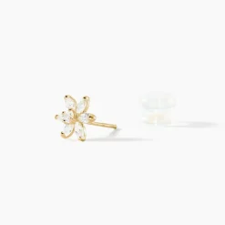 Boucles D'oreilles Puces Eleanor Fleur Or Jaune Oxyde De Zirconium-Histoire d'Or New