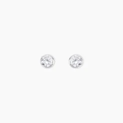 Boucles D'oreilles Puces Elda Serti Clos Or Blanc Oxyde De Zirconium-Histoire d'Or Discount