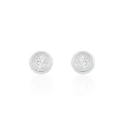 Boucles D'oreilles Puces Eden Serti Pneu Or Blanc Oxyde De Zirconium-Histoire d'Or Sale