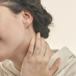 Histoire d'Or Boucles D'oreilles Puces Edy Serti Clos Or Blanc Topaze