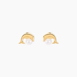 Boucles D'oreilles Puces Eleanor Dauphin Or Jaune Perle De Culture-Histoire d'Or