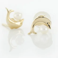 Boucles D'oreilles Puces Eleanor Dauphin Or Jaune Perle De Culture-Histoire d'Or