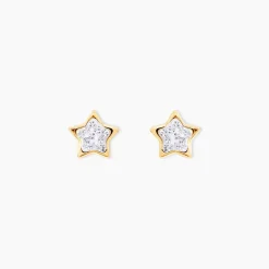 Histoire d'Or Boucles D'oreilles Puces Elais Etoile 0 Or Jaune Strass