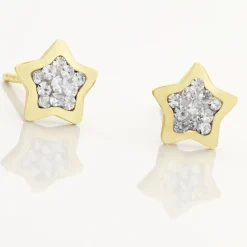 Histoire d'Or Boucles D'oreilles Puces Elais Etoile 0 Or Jaune Strass