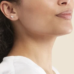 Boucles D'oreilles Puces Frigga Or Jaune Perle De Culture Et Oxyde-Histoire d'Or Sale